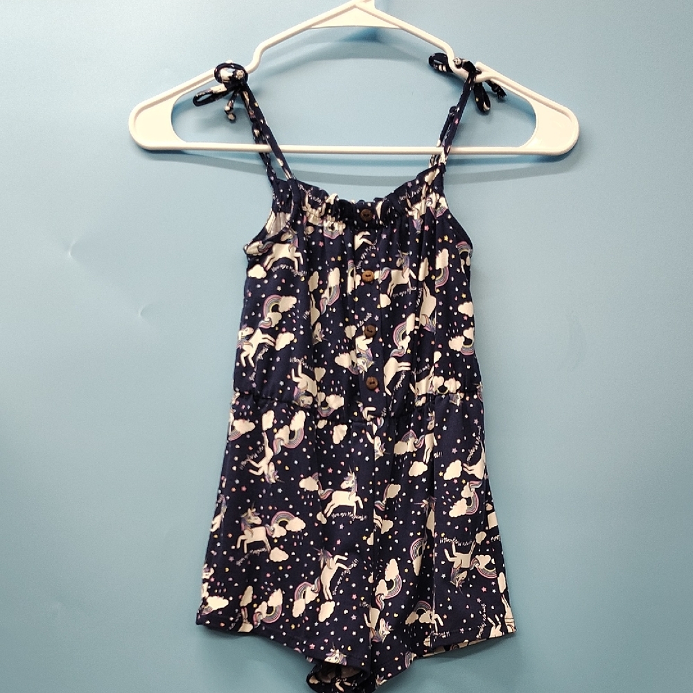 Navy Unicorn Print Kids Romper